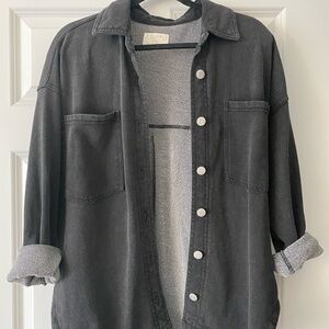 Evereve Z Supply All Day Knit Denim Shacket - Size S - Charcoal / Vintage Black